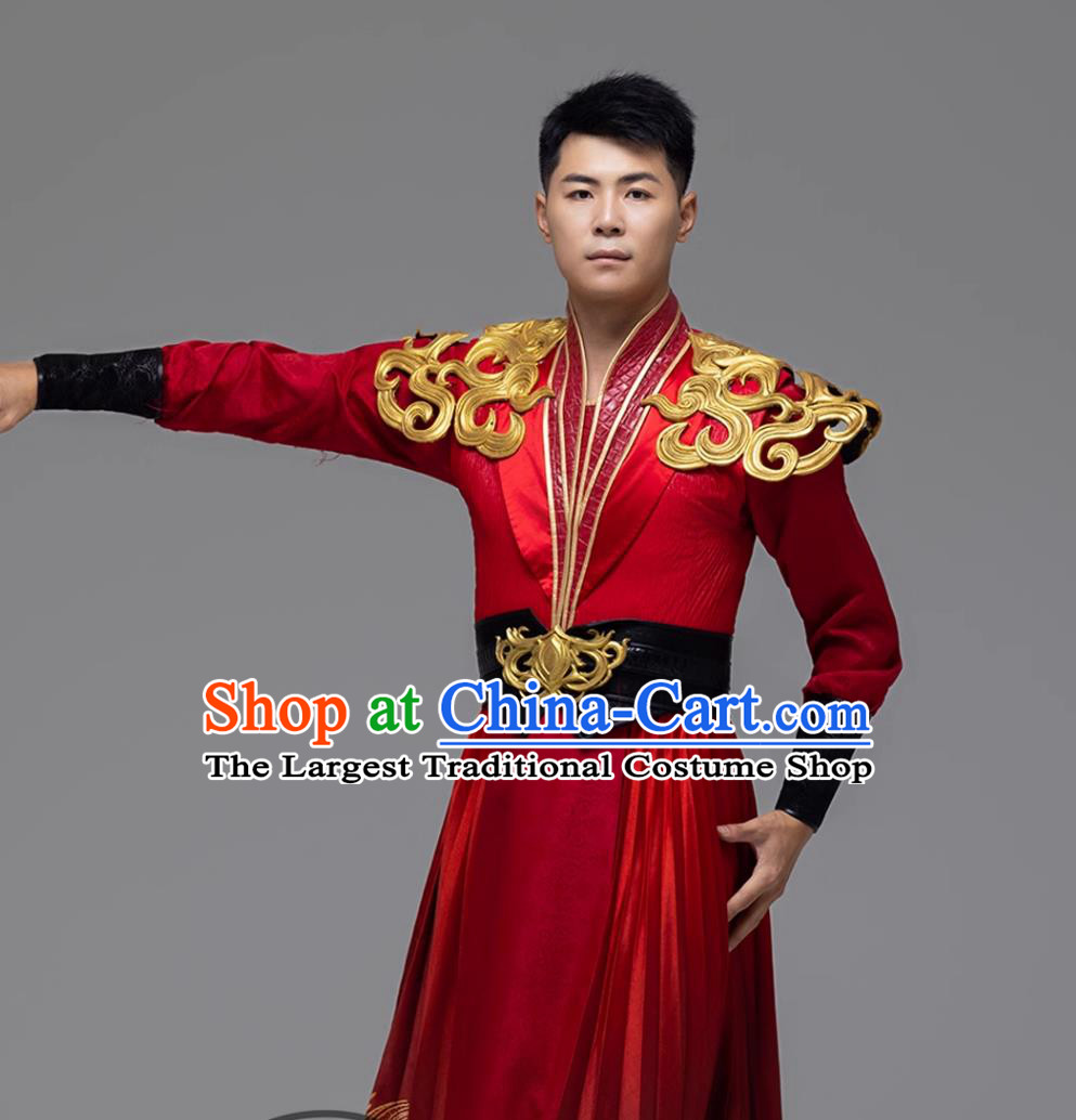Classical Red Drum Dance Costume Yellow Crane Tower Opening Performance Attire Chinese New Year Grand Festive Group Dance Clothing