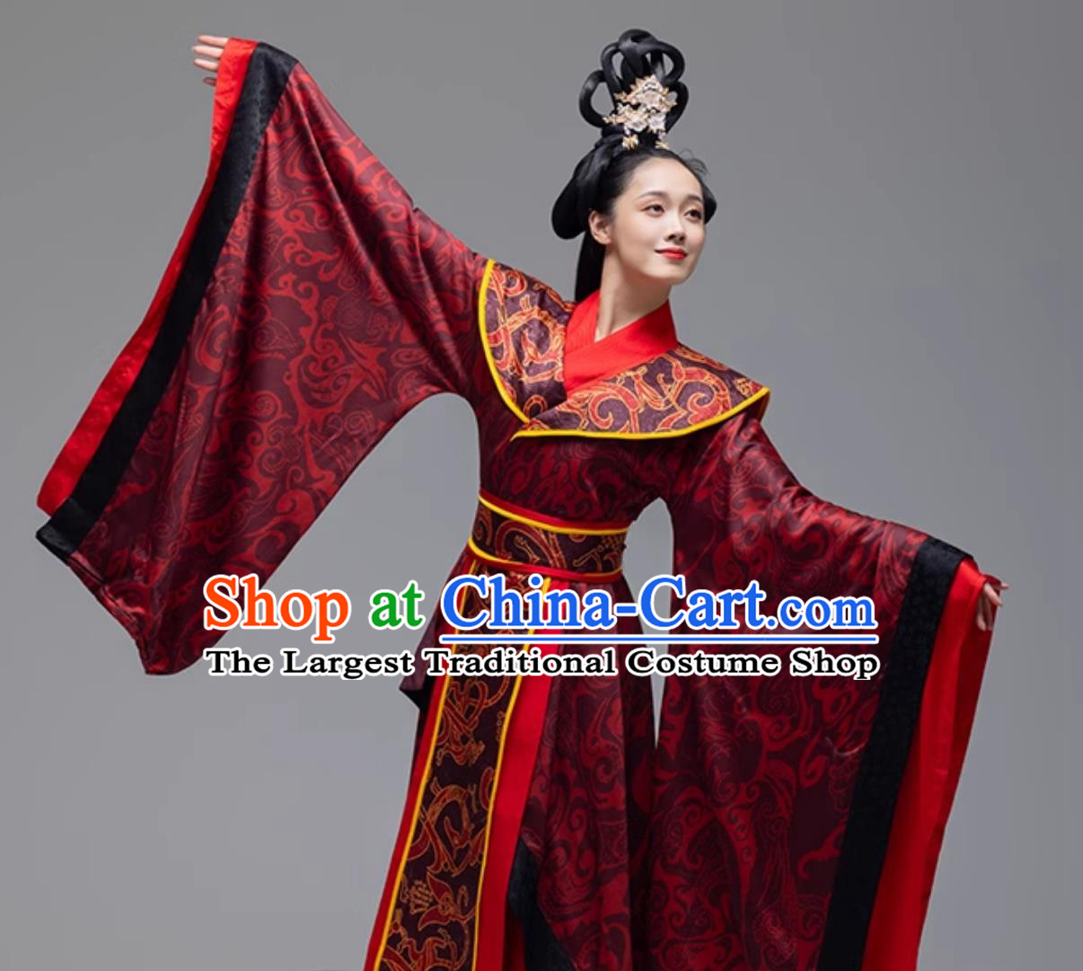 Classical Dance Zhi Yu Costume Ancient Chinese Style Ritual Hanfu Womens Red Wide Sleeves Dress