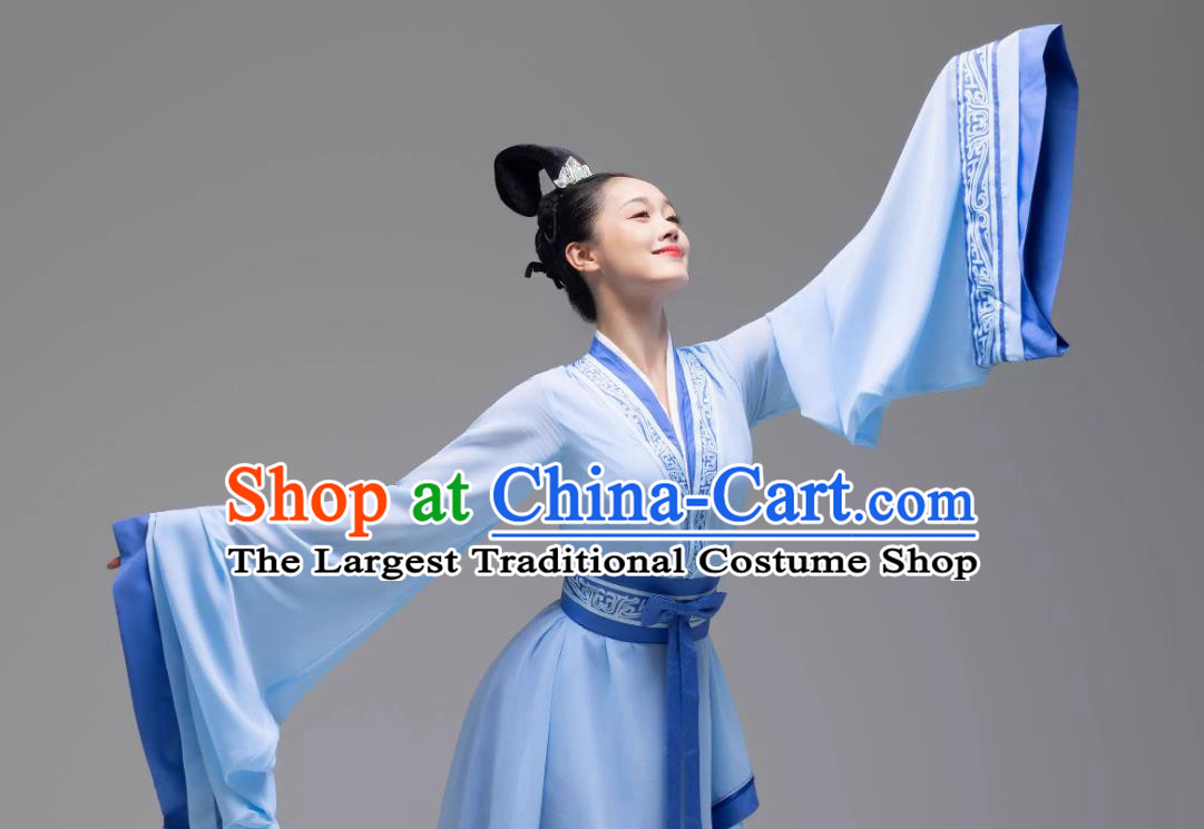 Tracing the Ancient Rites Classical Dance Costume Chinese Style Hanfu Ancient Woman Clothing Blue Fairy Performance Dress