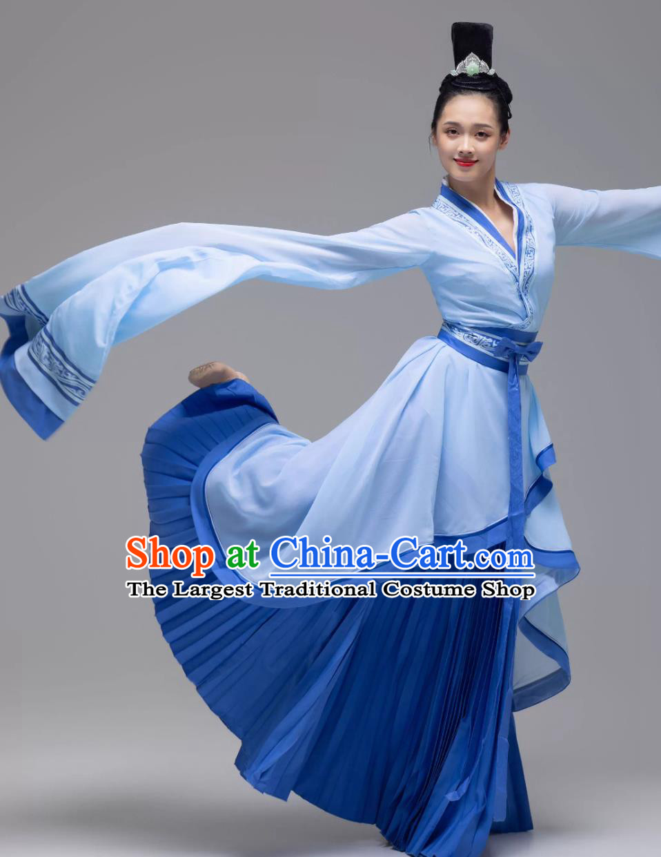 Tracing the Ancient Rites Classical Dance Costume Chinese Style Hanfu Ancient Woman Clothing Blue Fairy Performance Dress