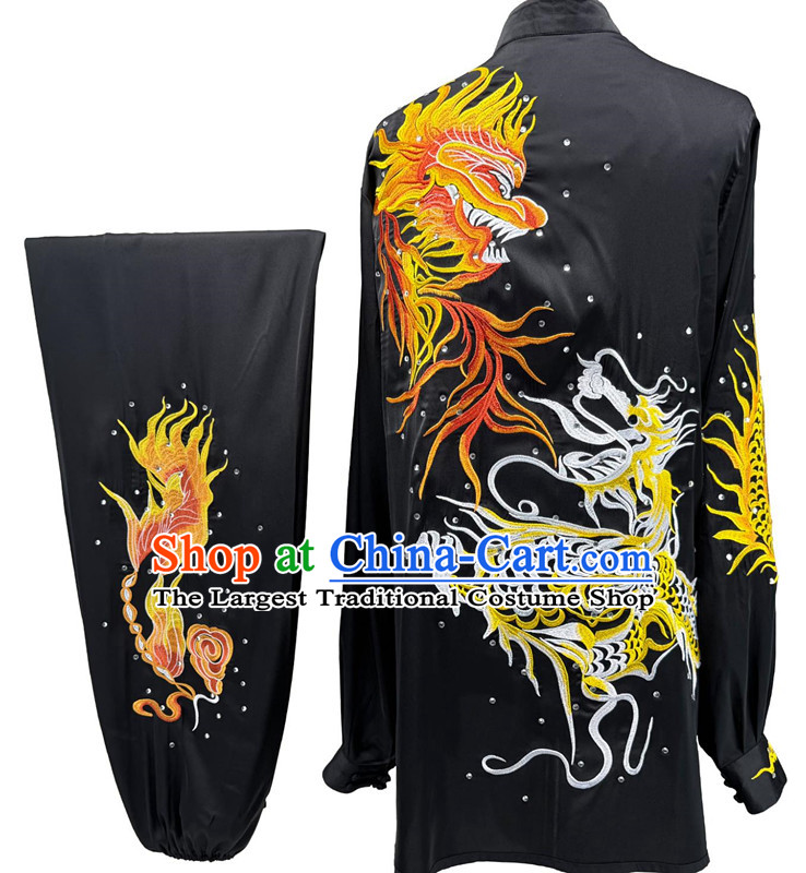 Wushu Competition Clothing Embroidery Dragon Martial Arts Suit Chinese Tai Chi Qigong Performance Deep Black Uniform