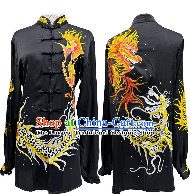 Wushu Competition Clothing Embroidery Dragon Martial Arts Suit Chinese Tai Chi Qigong Performance Deep Black Uniform