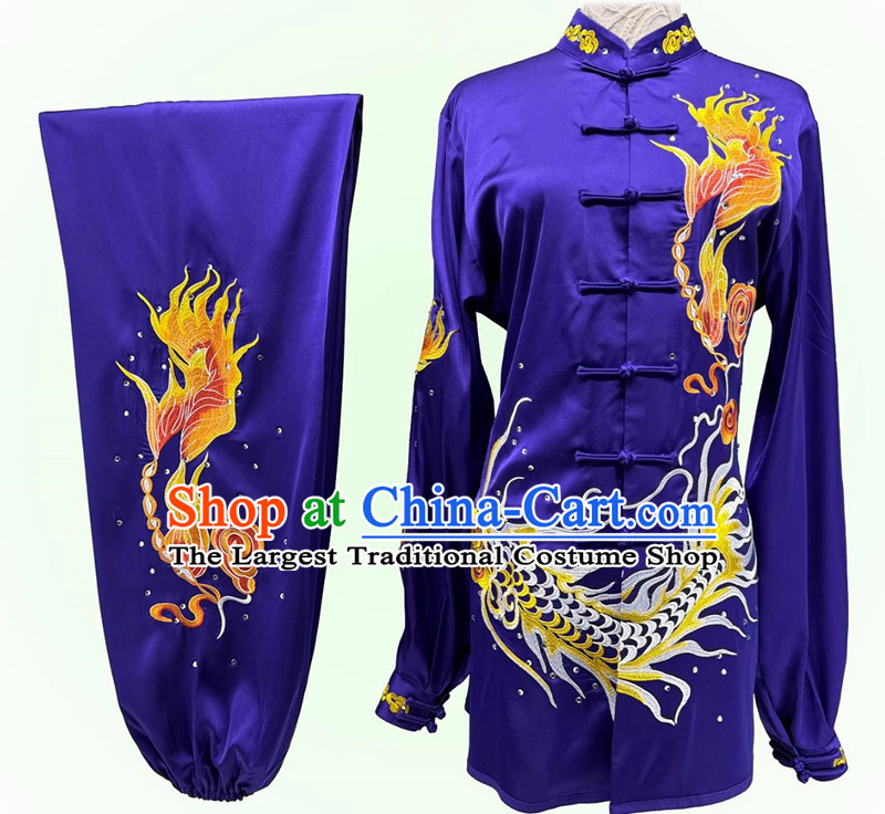 Chinese Tai Chi Qigong Performance Purple Uniform Wushu Competition Clothing Embroidery Dragon Martial Arts Suit
