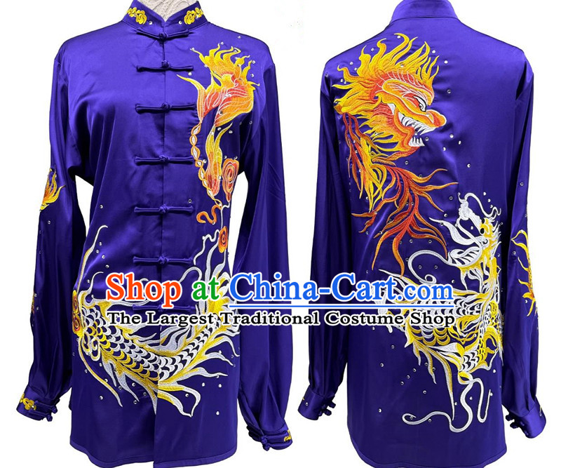 Chinese Tai Chi Qigong Performance Purple Uniform Wushu Competition Clothing Embroidery Dragon Martial Arts Suit
