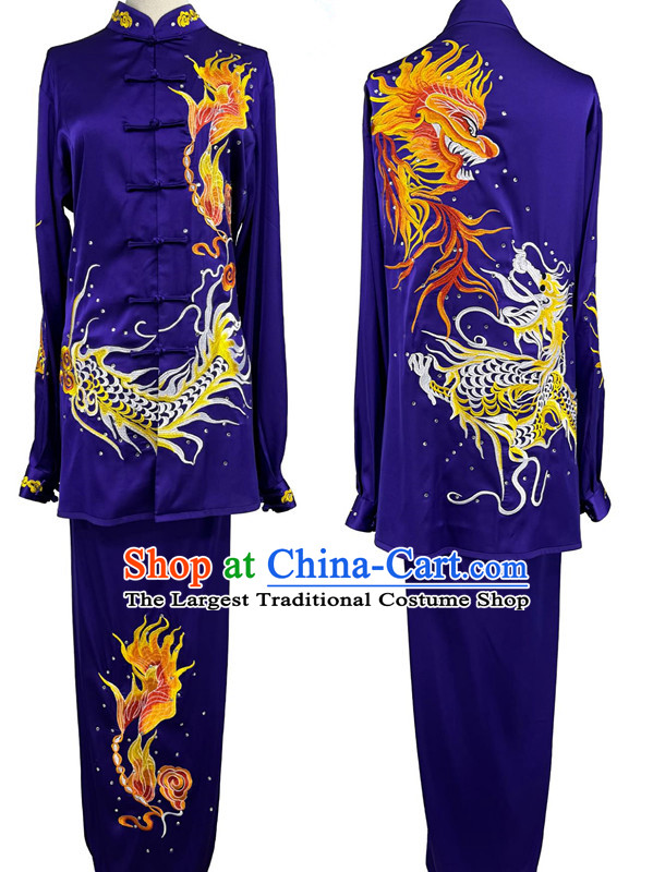 Chinese Tai Chi Qigong Performance Purple Uniform Wushu Competition Clothing Embroidery Dragon Martial Arts Suit