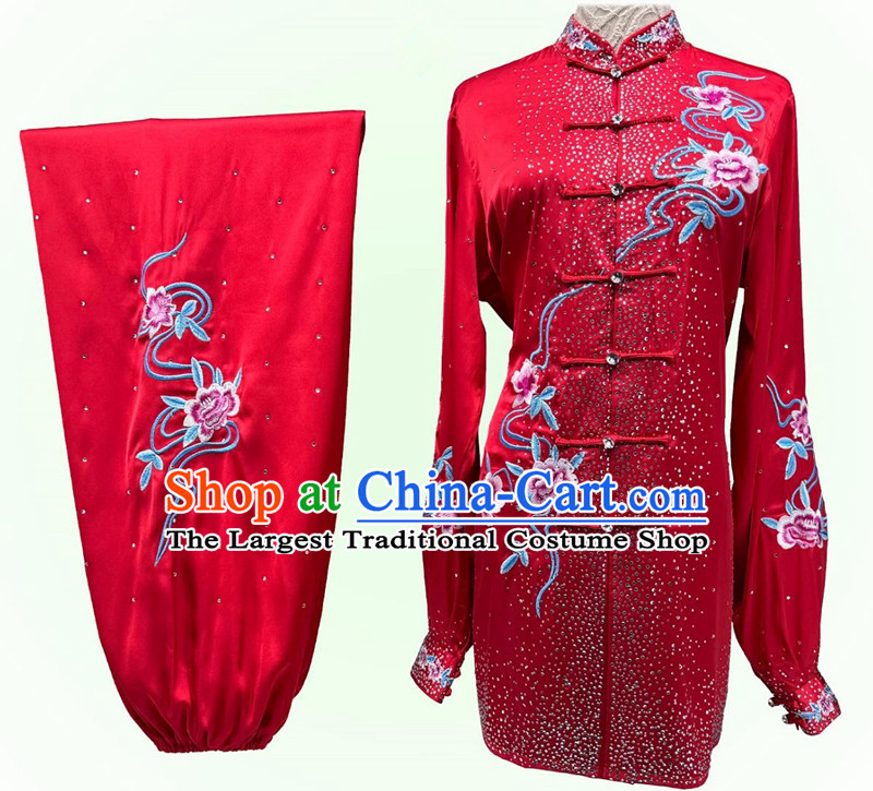 Starry Sky Red Tai Chi Suit Embroidery Wushu Competition Costume Chinese Kung Fu Performance Clothing