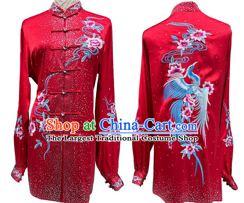 Starry Sky Red Tai Chi Suit Embroidery Wushu Competition Costume Chinese Kung Fu Performance Clothing
