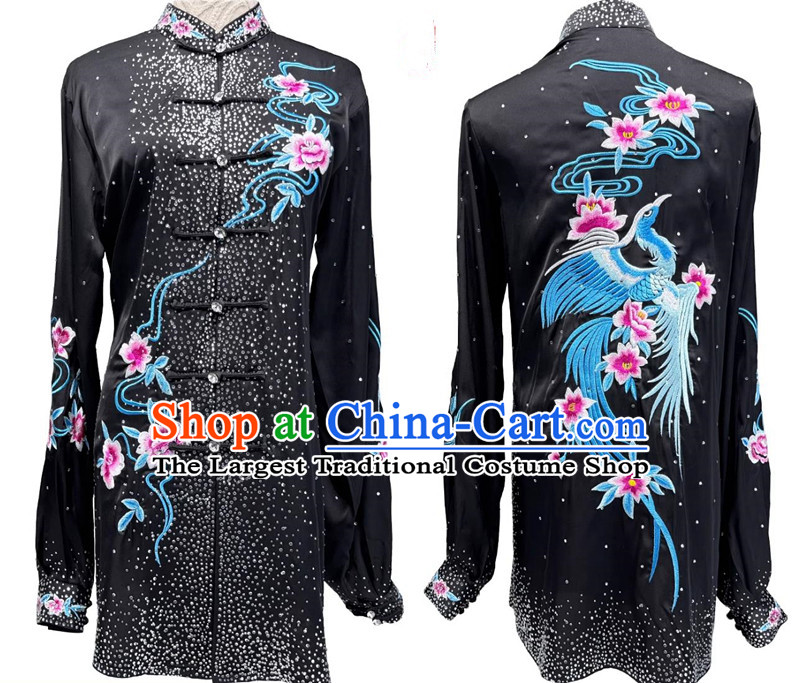 Embroidery Wushu Competition Costume Chinese Kung Fu Performance Clothing Starry Sky Black Tai Chi Suit
