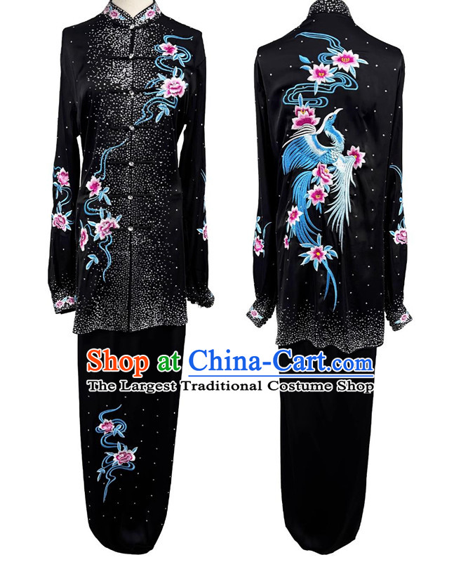 Embroidery Wushu Competition Costume Chinese Kung Fu Performance Clothing Starry Sky Black Tai Chi Suit