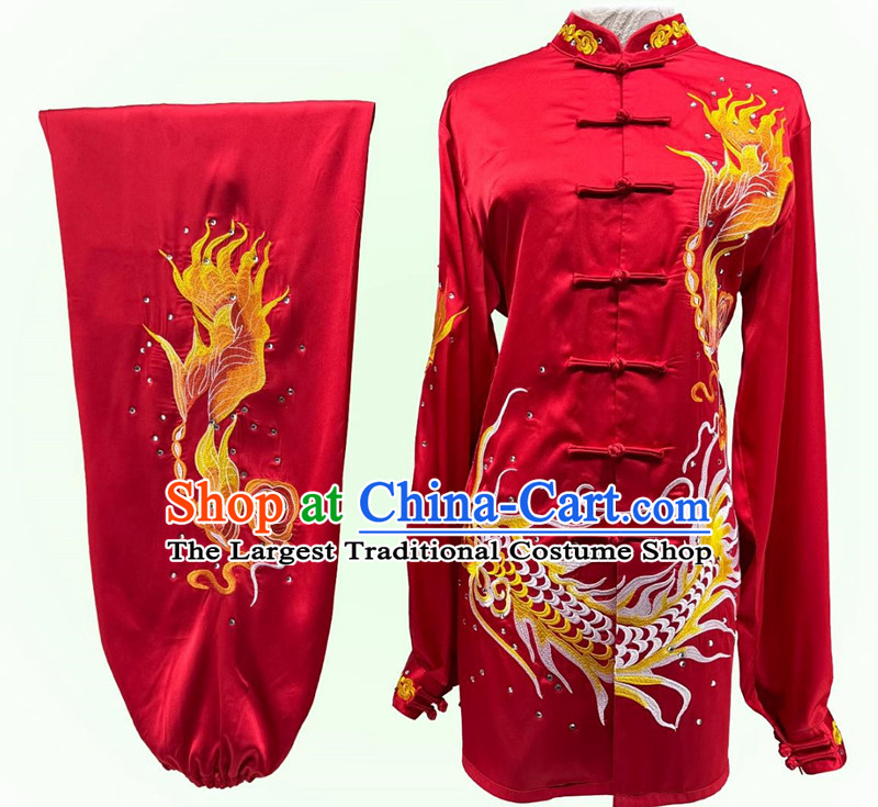 Embroidery Dragon Martial Arts Red Suit Chinese Tai Chi Qigong Performance Uniform Wushu Competition Clothing
