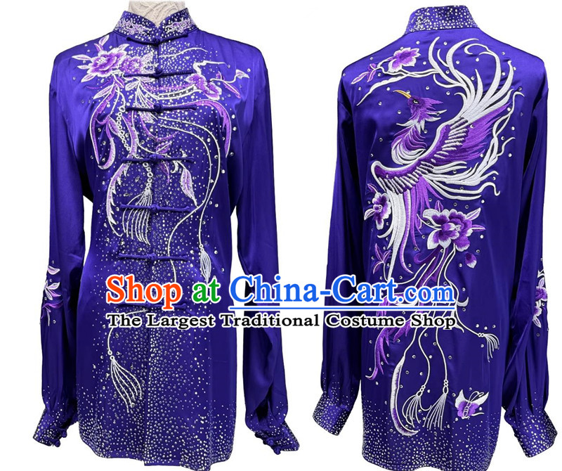 Chinese Kung Fu Performance Clothing Starry Diamond Purple Tai Chi Suit Group Wushu Competition Costume