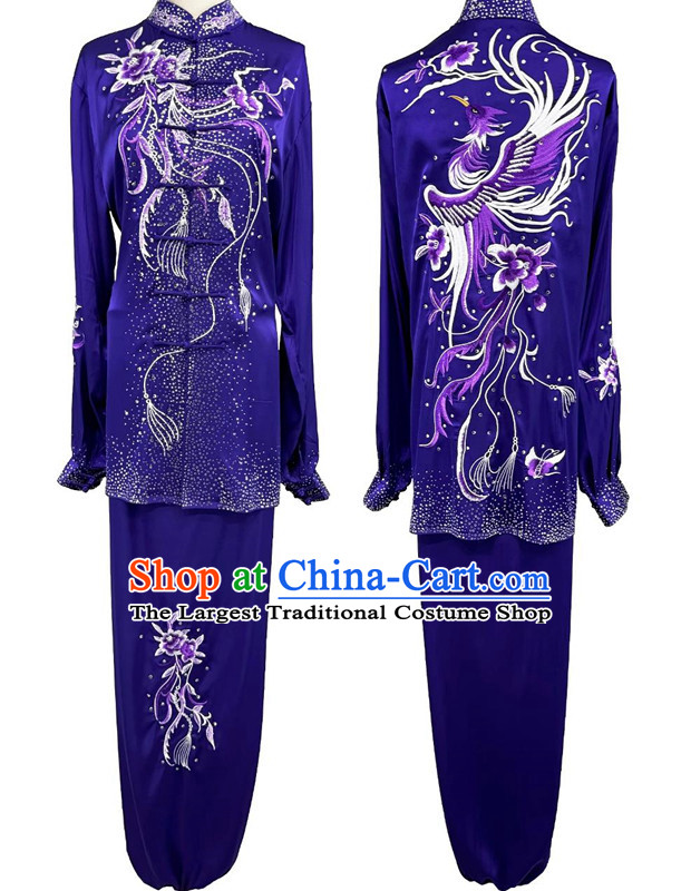 Chinese Kung Fu Performance Clothing Starry Diamond Purple Tai Chi Suit Group Wushu Competition Costume