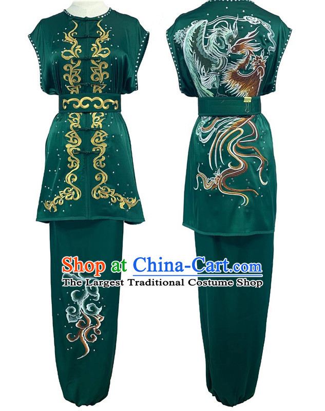 Wushu Team Performance Costume Nanquan Southern Fist Competition Green Uniform Chinese Martial Arts Clothing