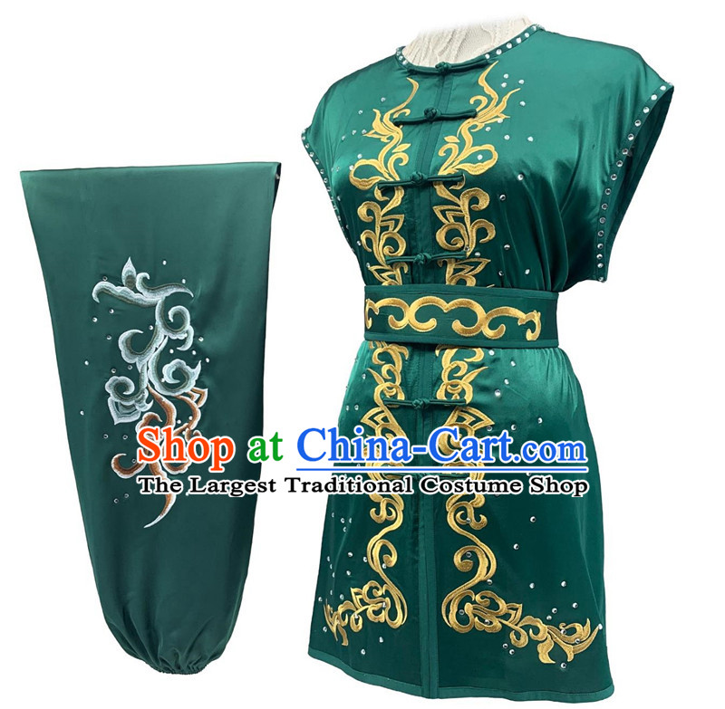 Wushu Team Performance Costume Nanquan Southern Fist Competition Green Uniform Chinese Martial Arts Clothing
