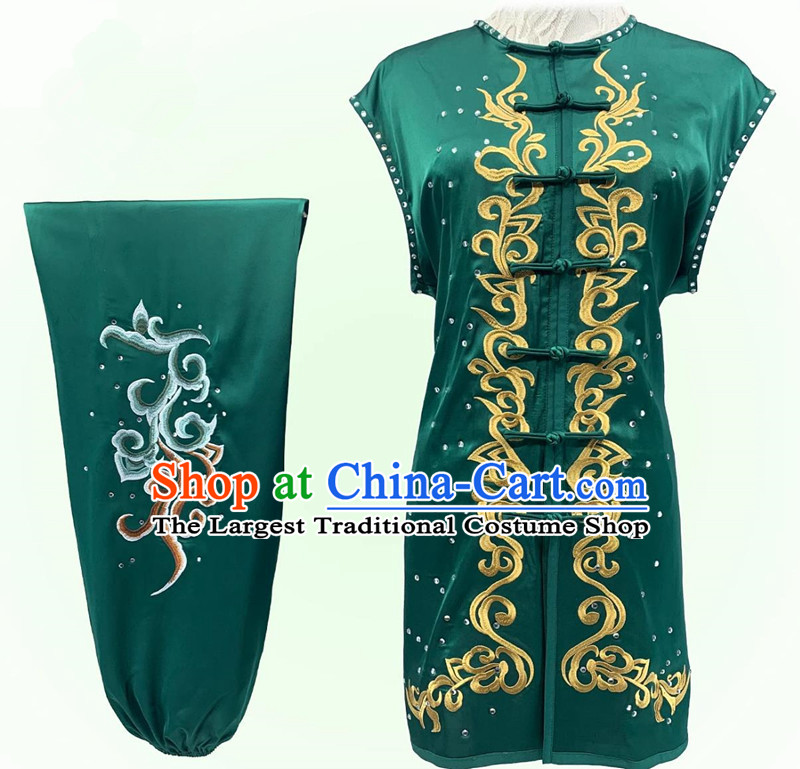 Wushu Team Performance Costume Nanquan Southern Fist Competition Green Uniform Chinese Martial Arts Clothing