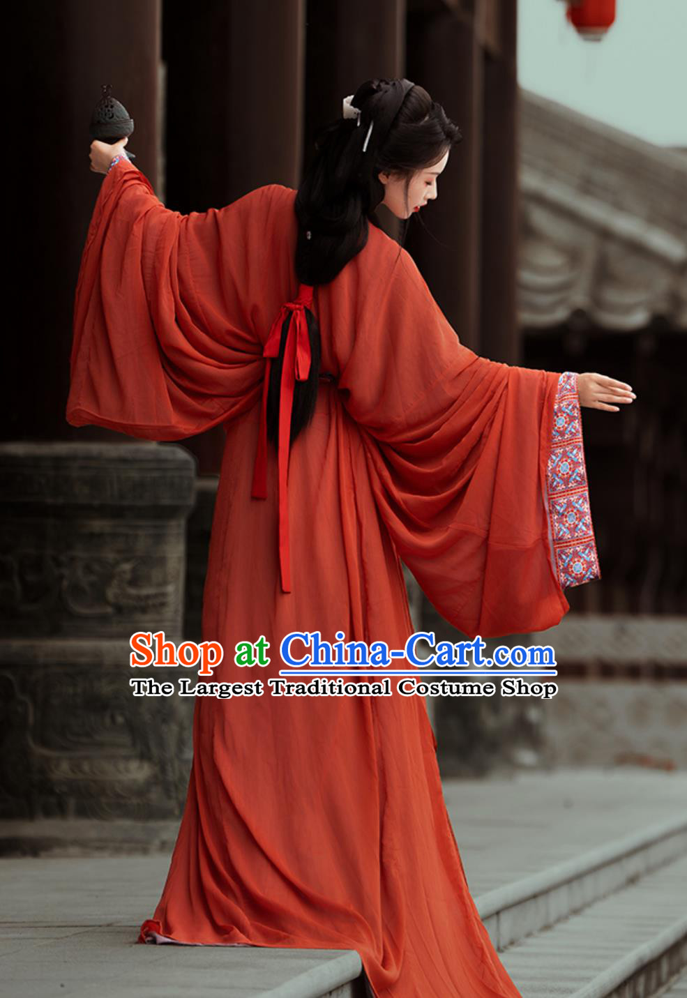 Chinese Hanfu Warring States Robes Ancient Princess Costumes Red Training Dress