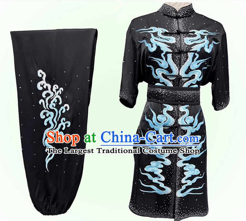 Chinese Kung Fu Changquan Clothing Embroidery Dragon Bright Diamond Group Wushu Performance Costume Martial Arts Competition Uniform