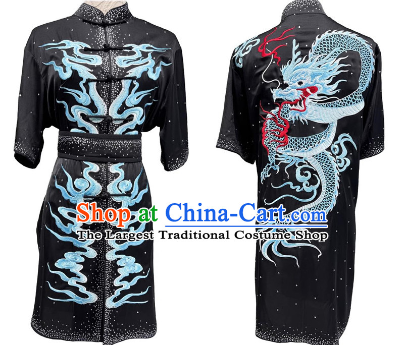Chinese Kung Fu Changquan Clothing Embroidery Dragon Bright Diamond Group Wushu Performance Costume Martial Arts Competition Uniform
