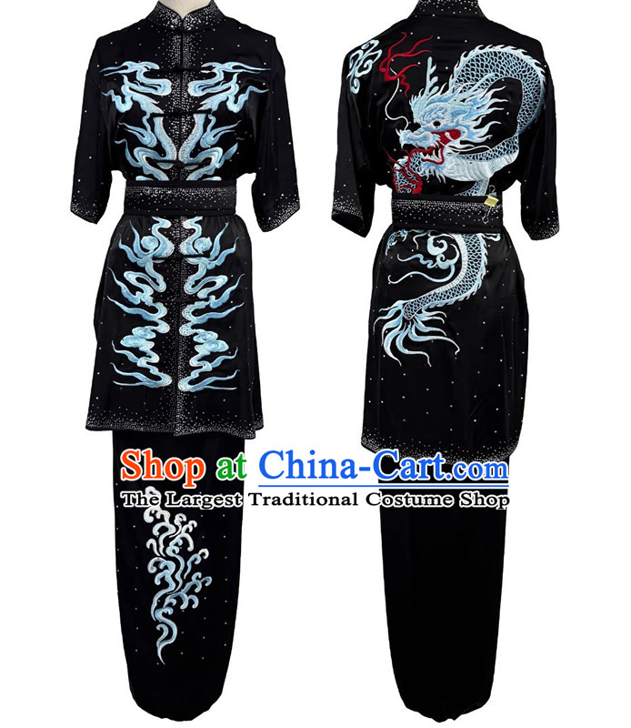 Chinese Kung Fu Changquan Clothing Embroidery Dragon Bright Diamond Group Wushu Performance Costume Martial Arts Competition Uniform
