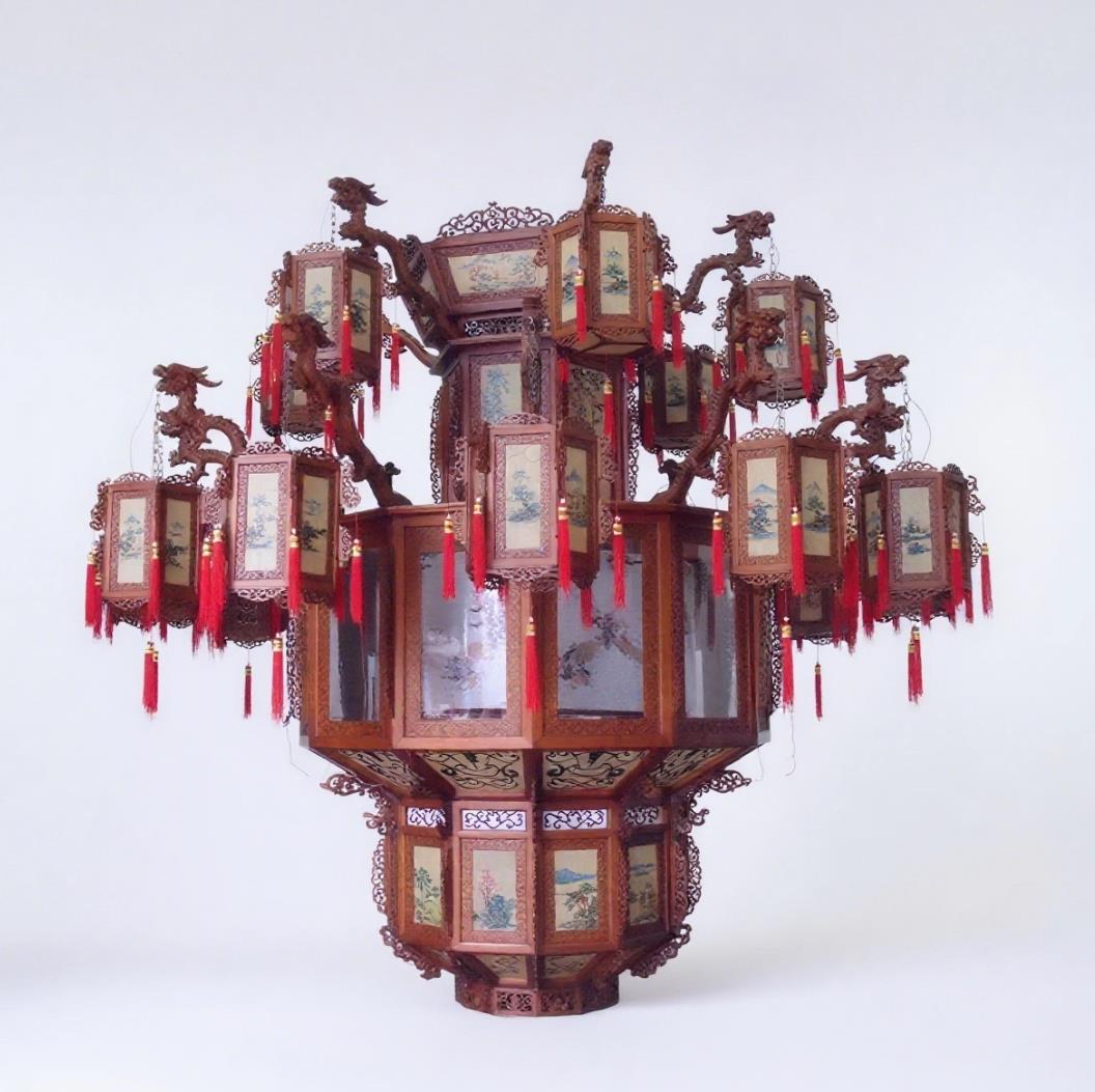 Fully Hand Carved Wood Large Dragon Head Temple Glazed Lamp Hand Painted Antique Birch Palace Lantern Chinese Large Lantern