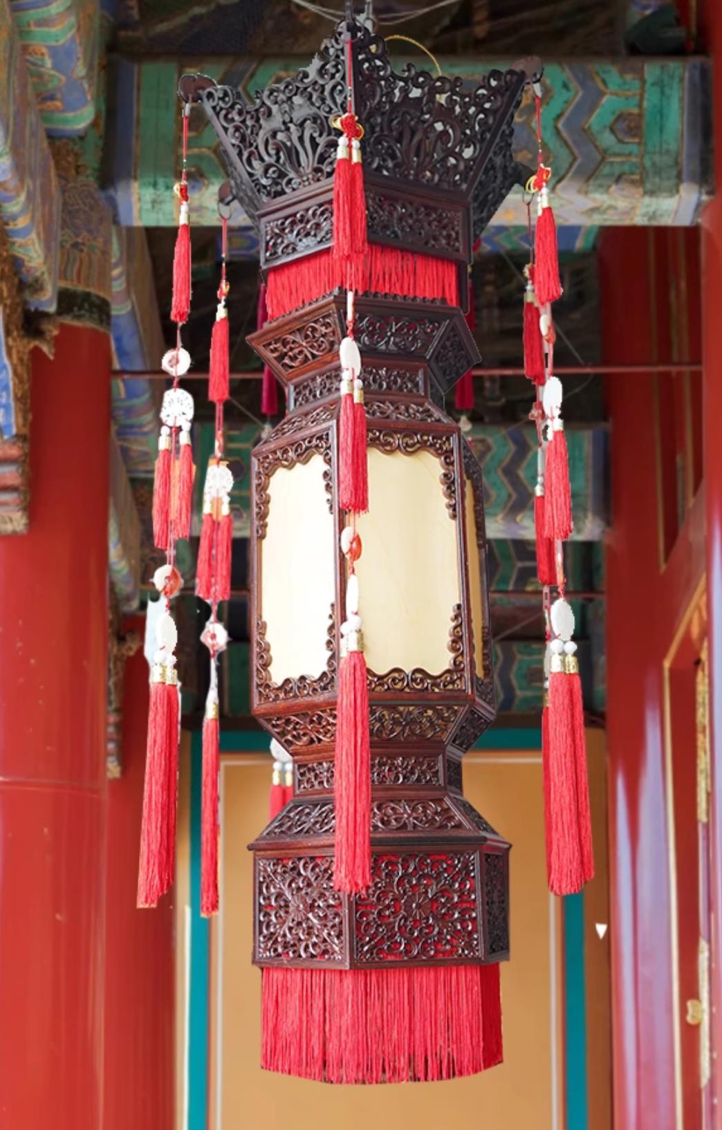 Antique Wood Pendant Light Temple Lighting Palace Lamp Chinese Palace Forbidden City Vintage Birch Wood Lantern