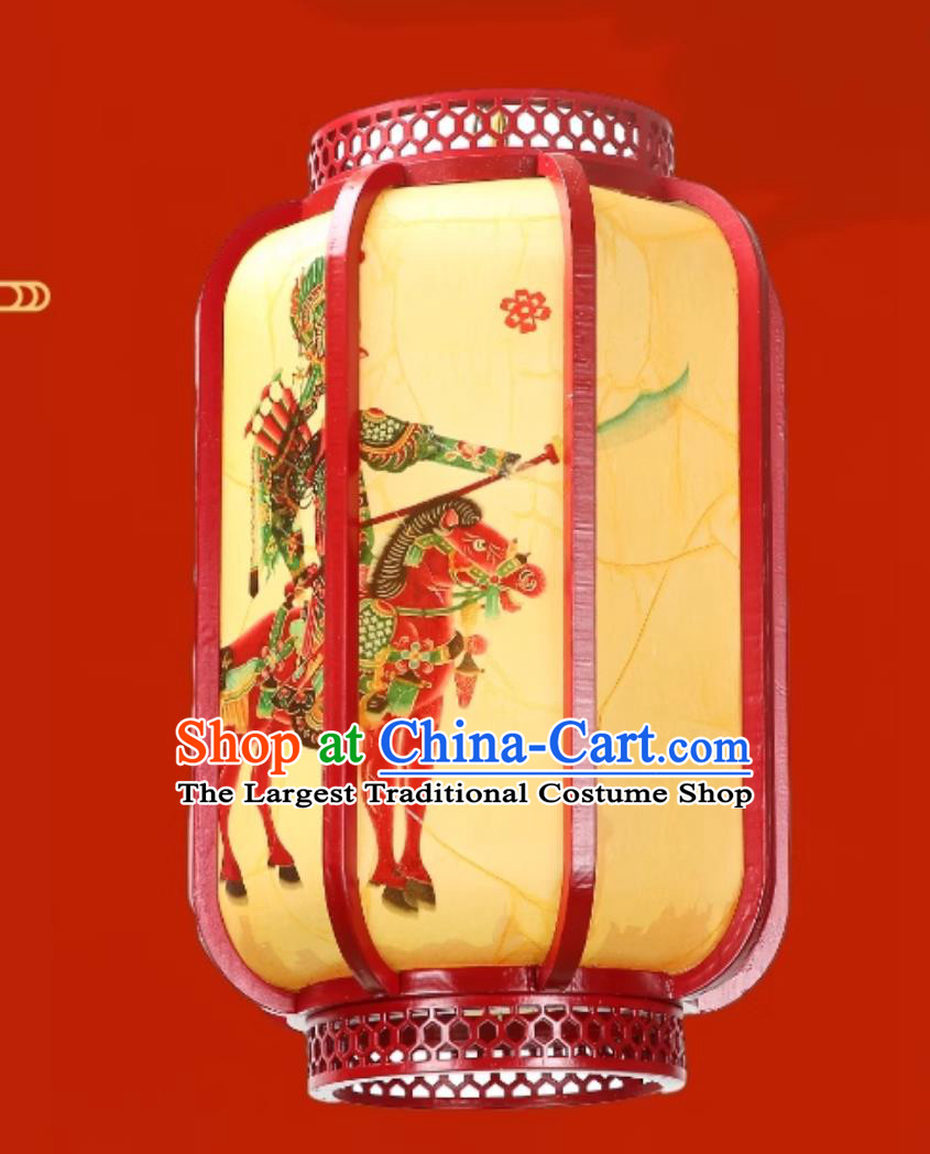 Chinese Wood Parchment Lamp Outdoor Printed Shadow Puppetry Pendant Light Antique Handmade Palace Lantern