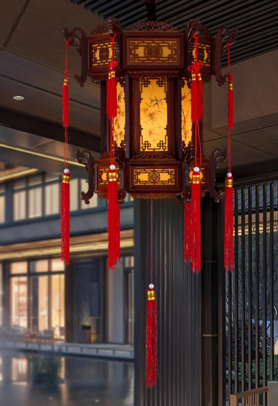 Outdoor Waterproof Decoration Light Chinese Antique Lantern Pendant Light Handmade Wood Palace Lantern