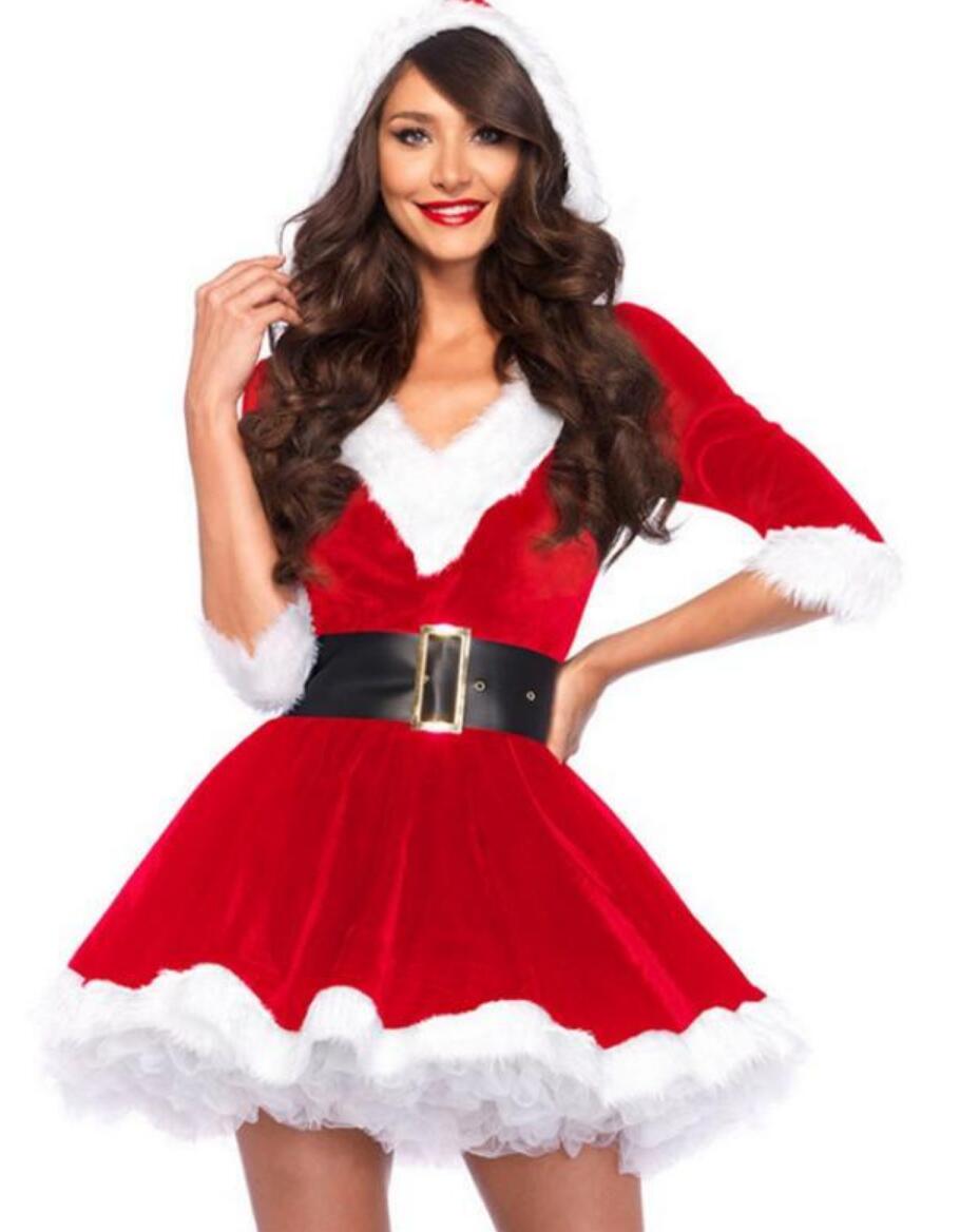 Christmas Womens Cosplay Santa Claus Dress Hooded Costume