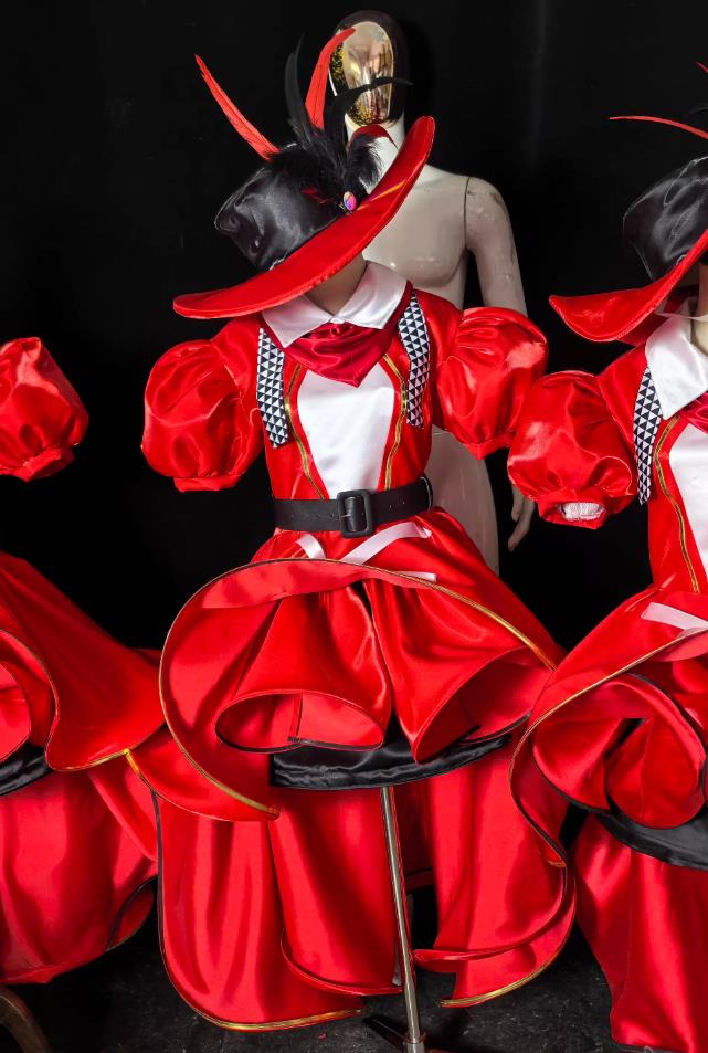 Red Romantic Performance Costume Parade Attire Stage Dancing Interactive Stage Wear