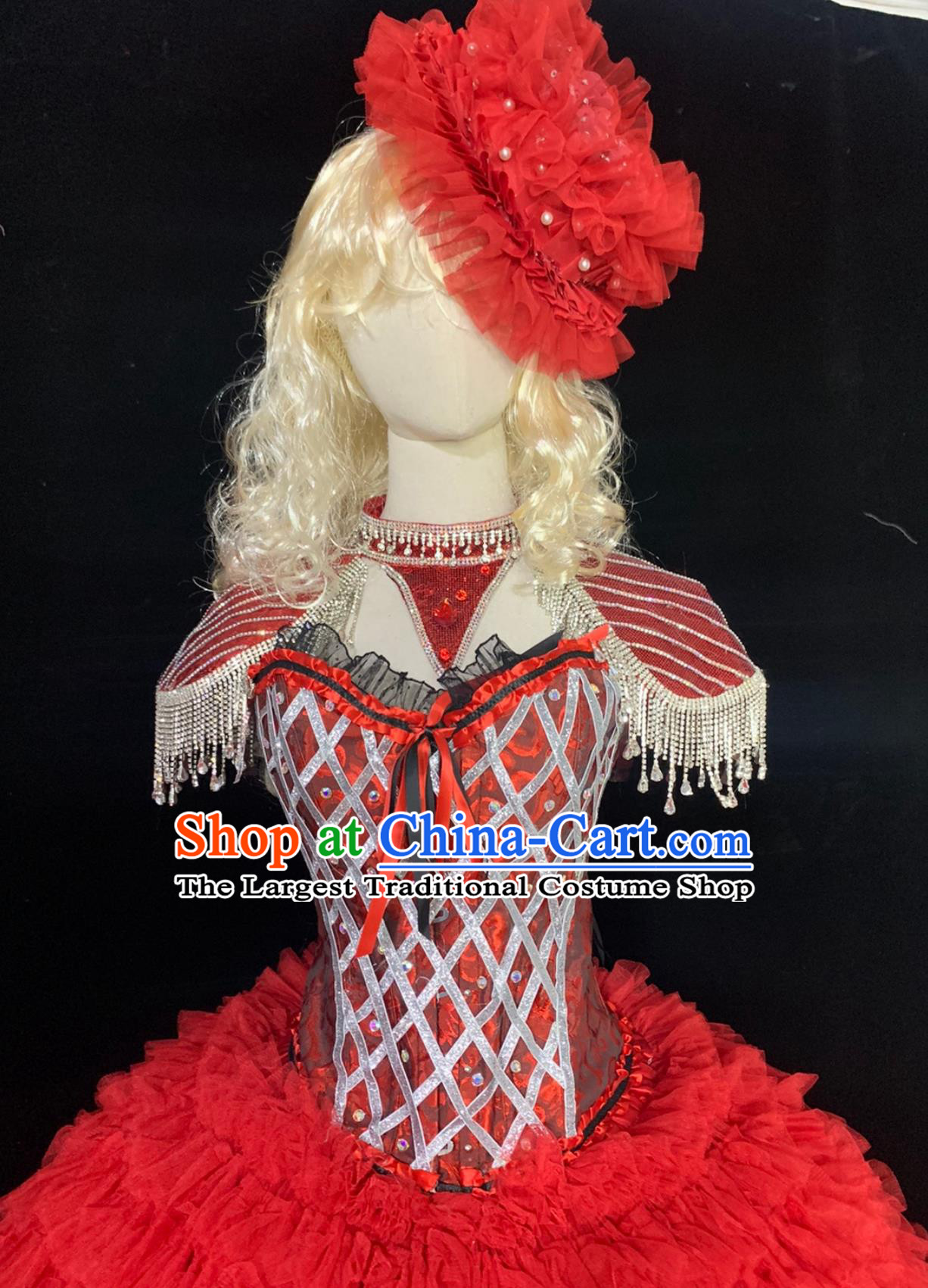 Princess Stage Costume Parade Dance Performance Outfit Queen Red Short Dress