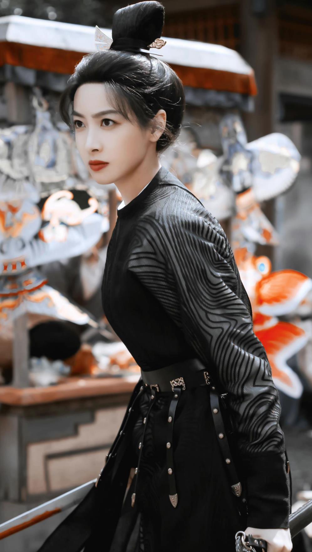 Chinese Drama Wind Rises in Luoyang Swordswoman Wu Si Yue Black Outfit Tang Dynasty Palace Guard Clothing