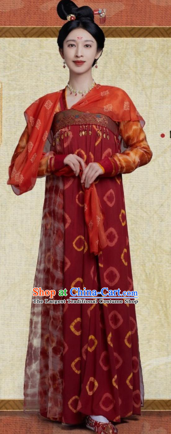 Chinese Tang Dynasty Woman Clothing Drama Wind Rises in Luoyang Female Workshop Leader Yao Niang Red Hanfu Dress