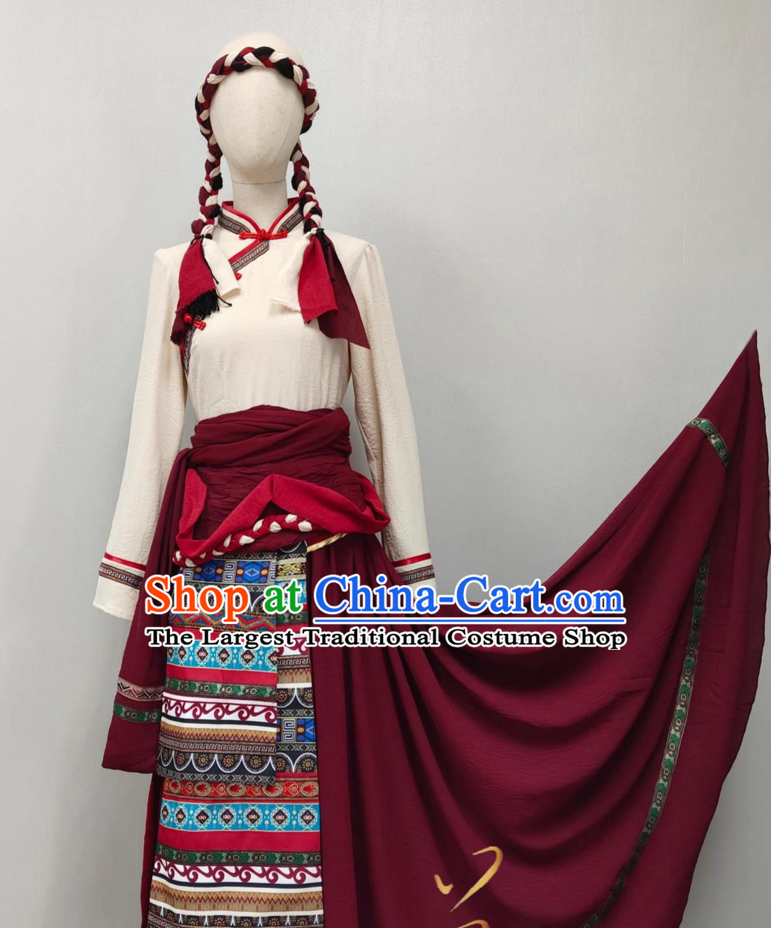 Tibetan Ethnic Women Clothing Chinese Zang Minority Costume Singing Folk Song To The Party Dance Stage Performance Outfit