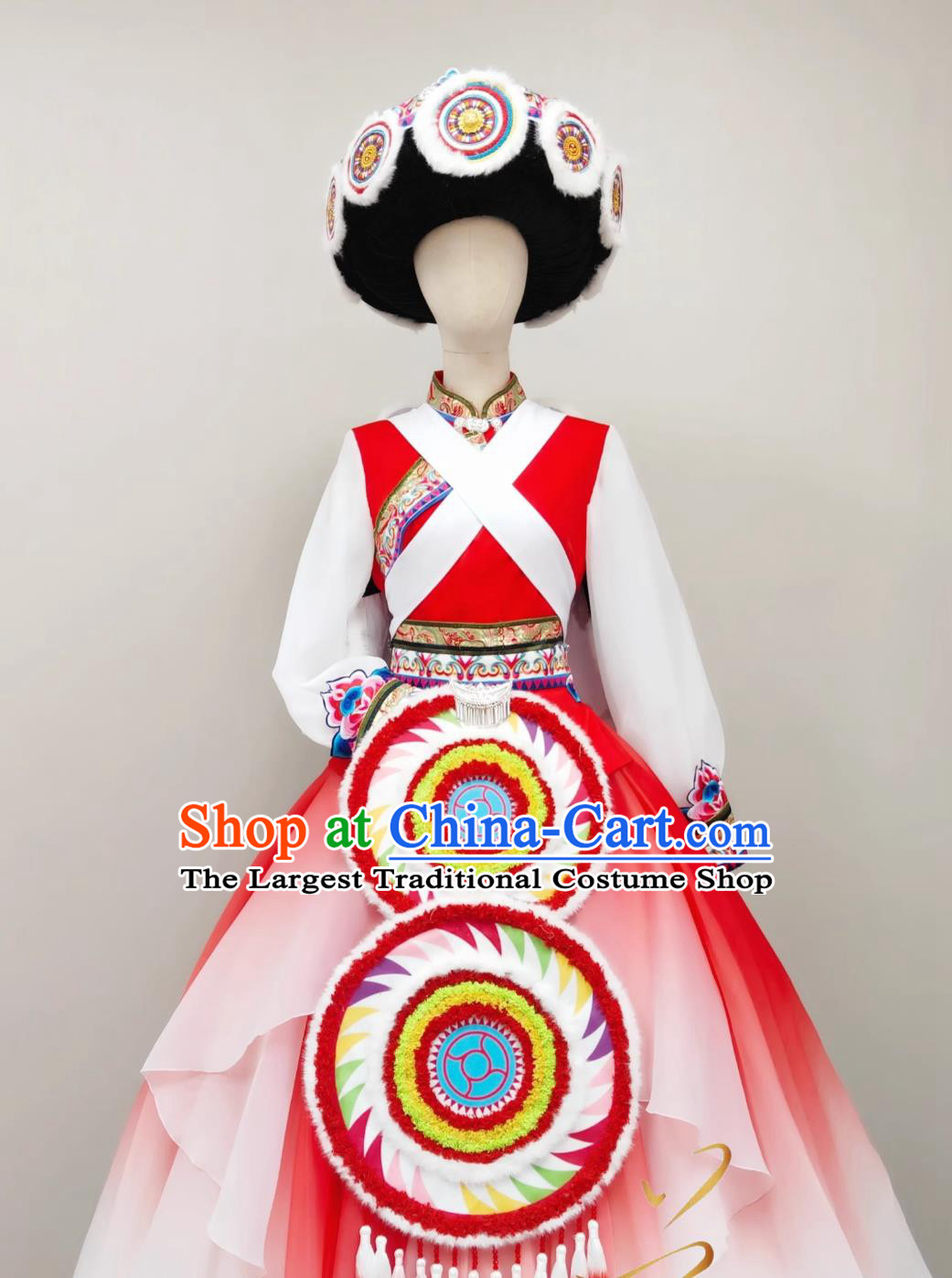 Naxi Ethnic Women Attire Chinese Na Xi Minority Costume Fashion Show Stage Performance Dress