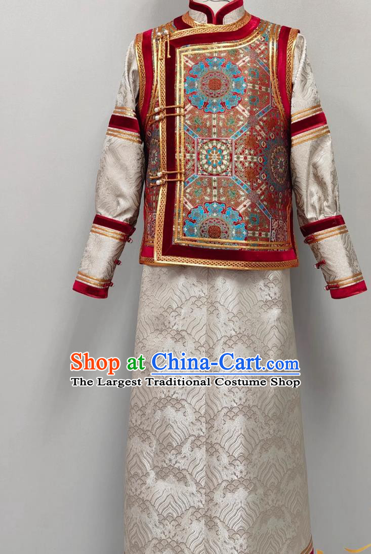 Chinese Mongol Minority Fashion Show Attire Mongolian Ethnic Male Wedding Costume