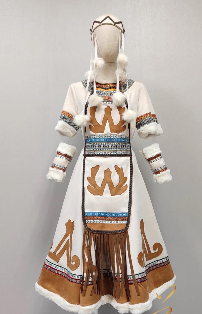 Evenki Ethnic Minority Clothing Chinese Stage Performance Costume Folk Dance Dress