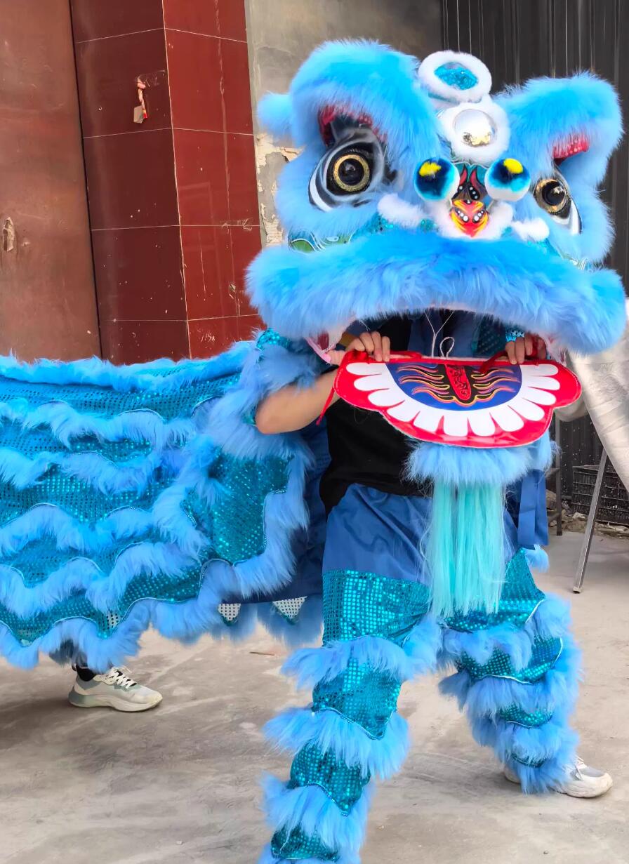 Blue Wool Lion Head Wedding Decoration Lion Dance Costume
