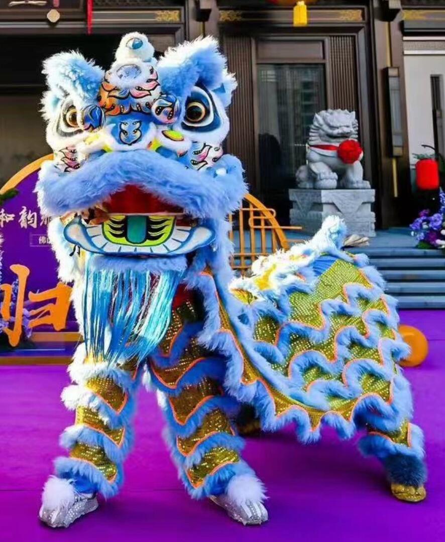 Handmade Blue Wool Lion Head Chinese Lion Dance Costume Complete Set