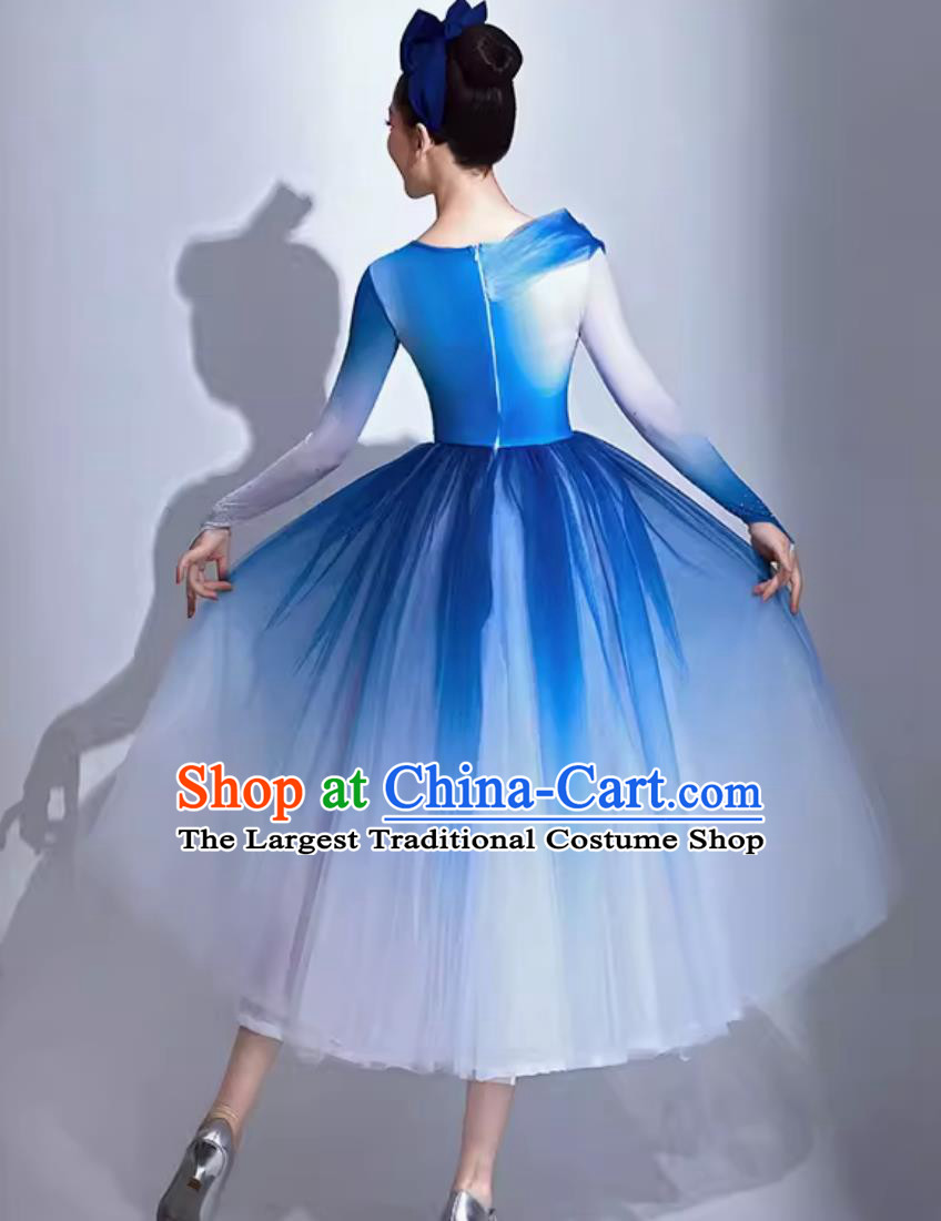 Modern Dance Costume Umbrella Dance Performance Blue Dress Women Dance Tutu Square Dance Clothing