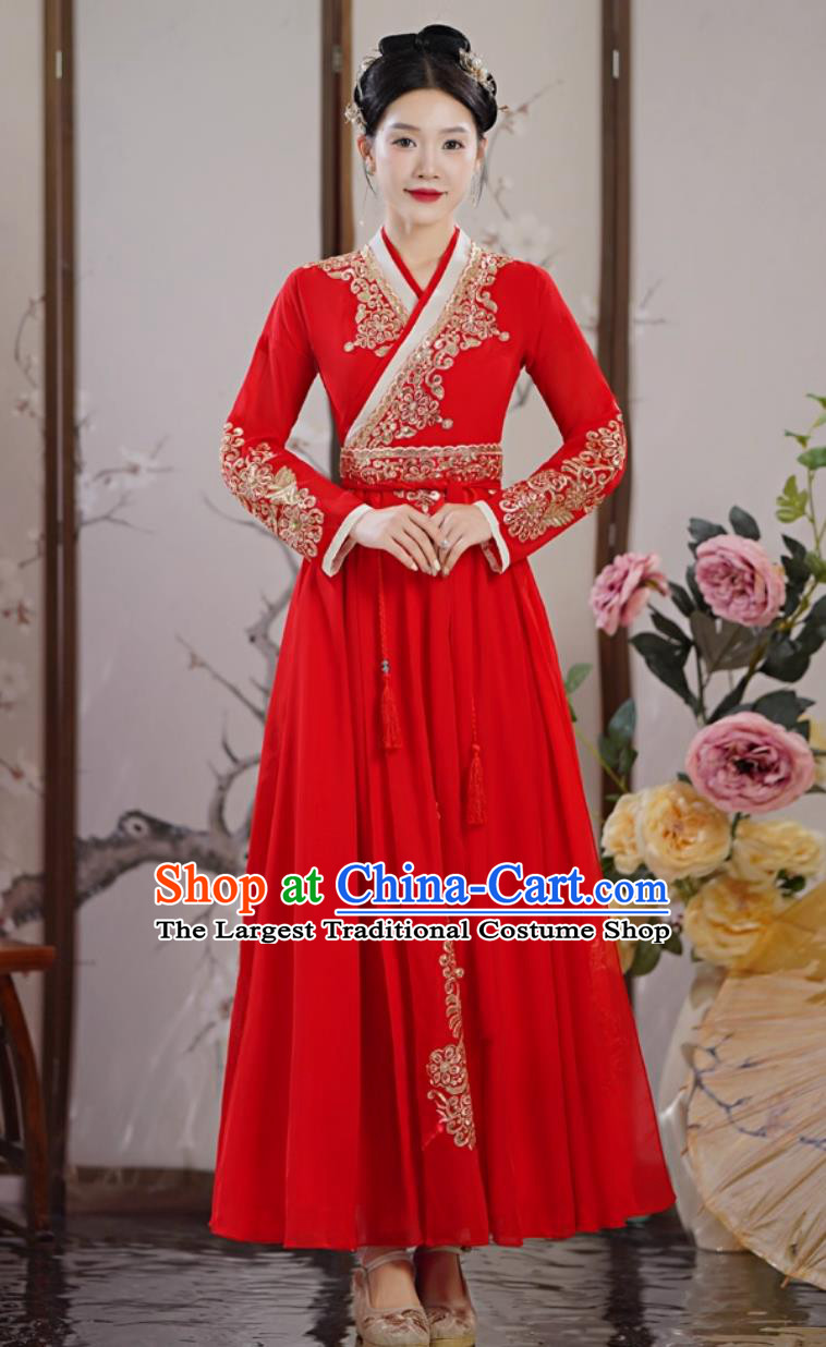 Red Hanfu Women Classical Dance Clothing Ancient Chinese Costume Performance Dress