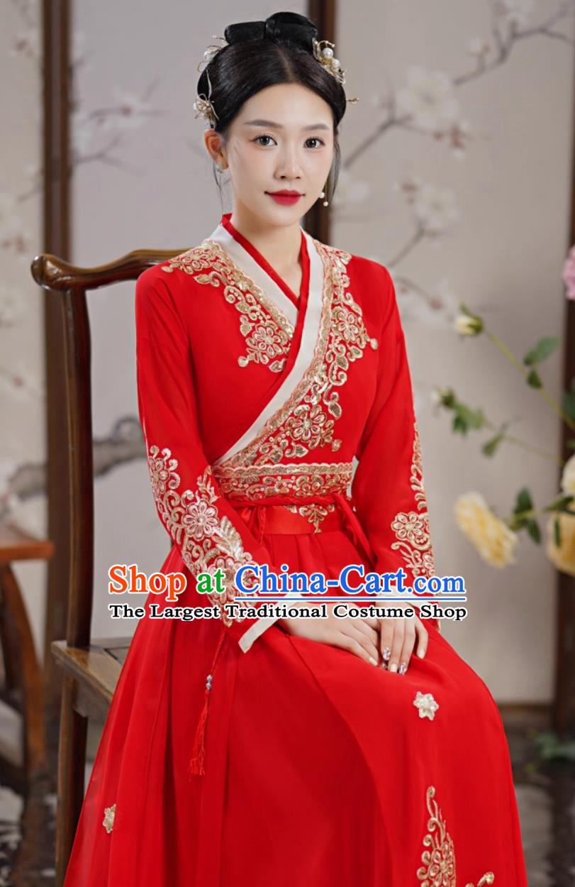 Red Hanfu Women Classical Dance Clothing Ancient Chinese Costume Performance Dress