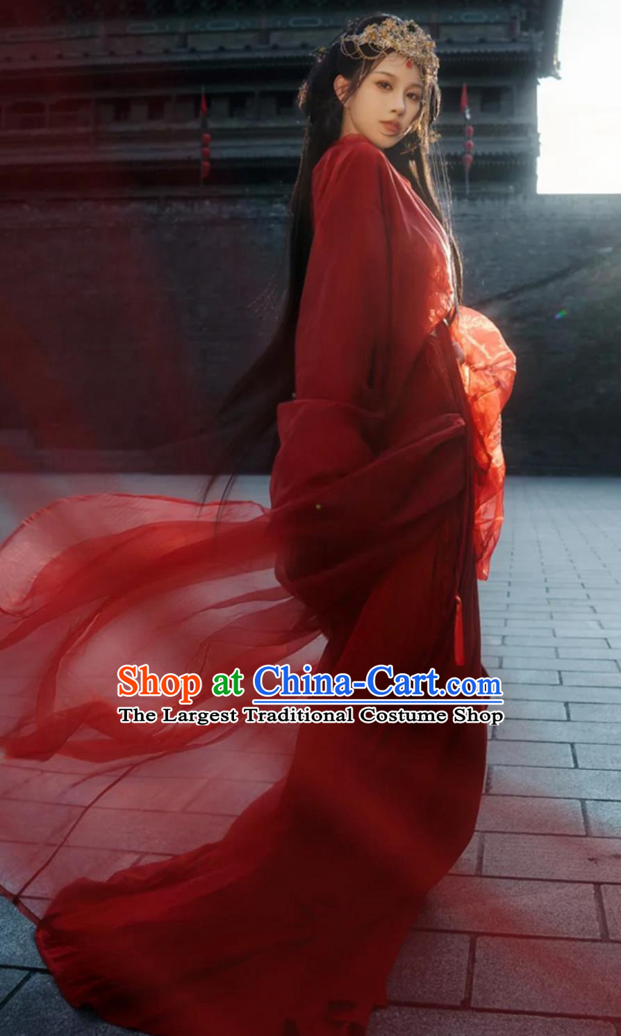 Red Hanfu Ancient Chinese Costume Traditional Women Clothing Wide Sleeve Zhi Ju Warring States Robe