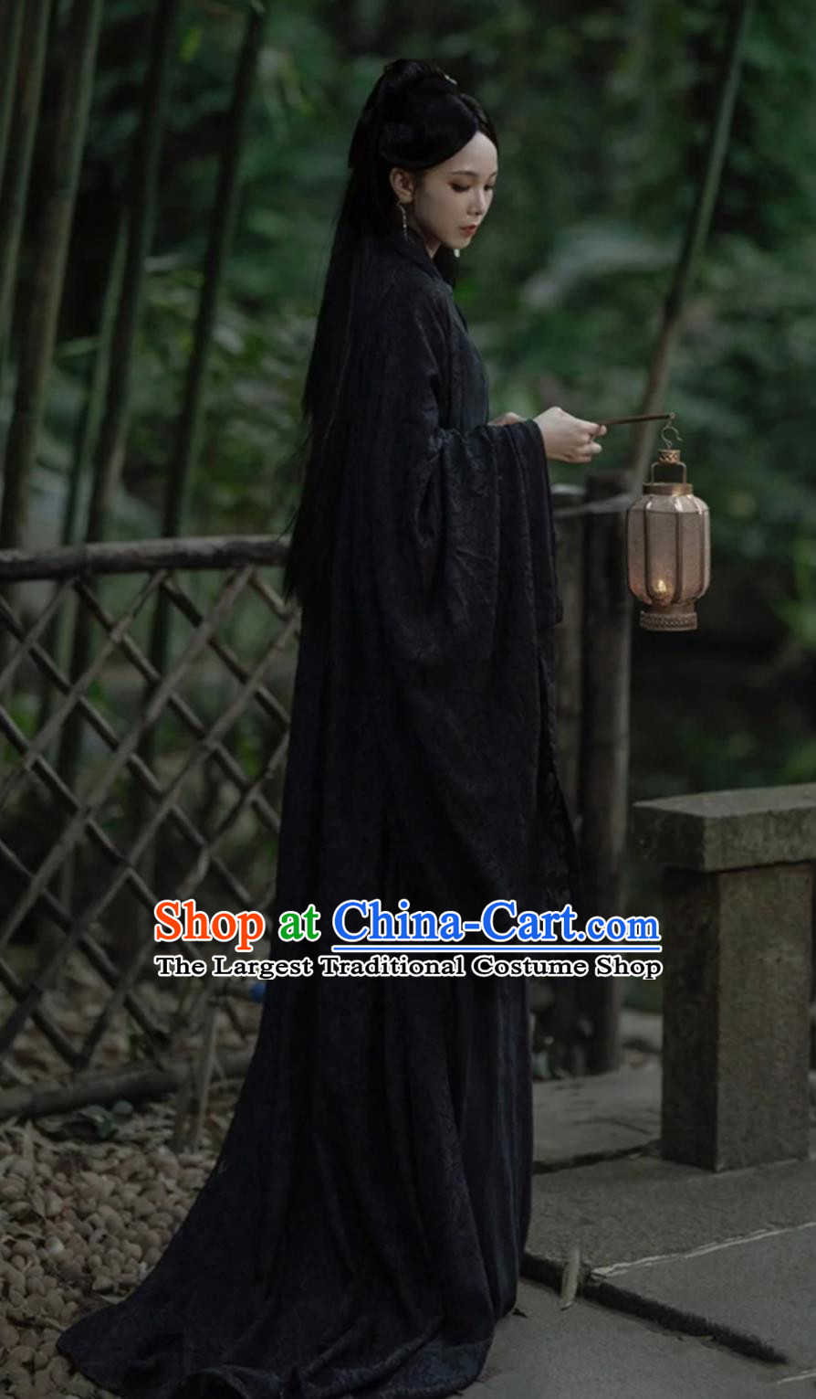 Black Hanfu Chinese Wei Jin Costume Ancient Swordswoman Clothing Wide Sleeves Dress