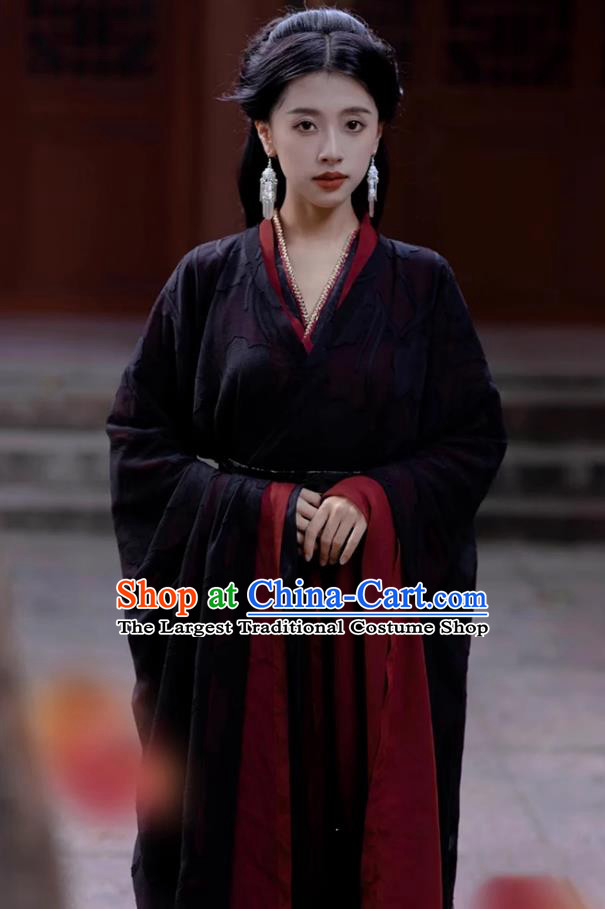 Ancient Chinese Women Costumes Traditional Hanfu Black and Red Wide Sleeve Robes