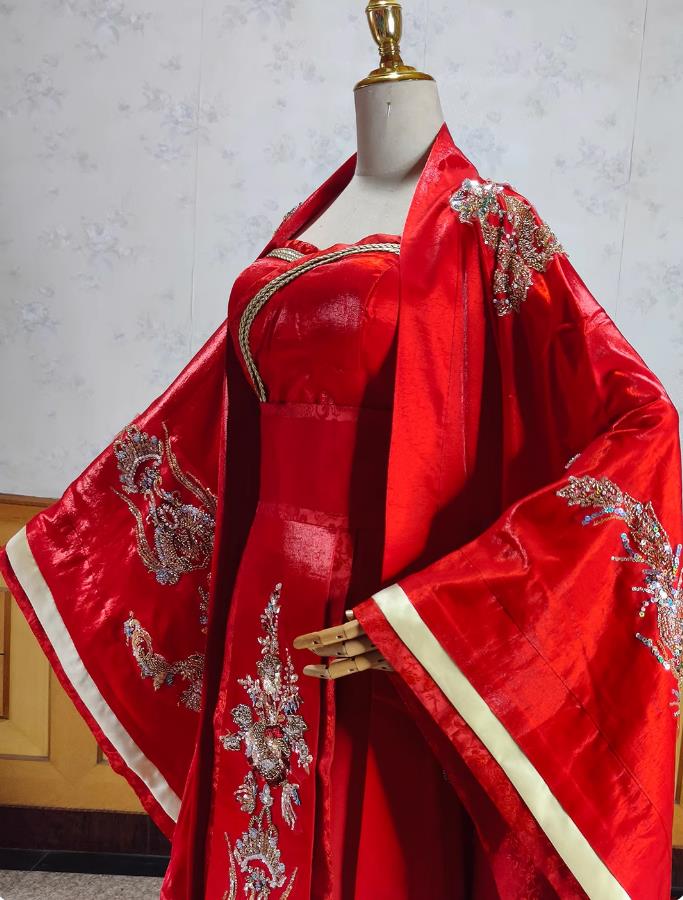 Tang Dynasty Hanfu Women Chinese Stage Performance Red Dress Ancient Empress Costume Complete Set