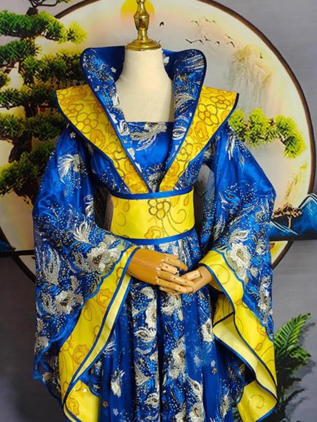 Hanfu Empress Costume Sequin Sapphire Blue Queen Dress Ancient Chinese Imperial Consort Stage Performance Attire