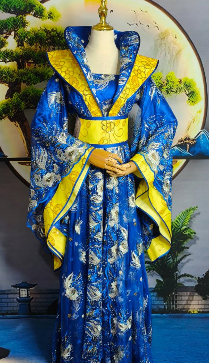 Hanfu Empress Costume Sequin Sapphire Blue Queen Dress Ancient Chinese Imperial Consort Stage Performance Attire