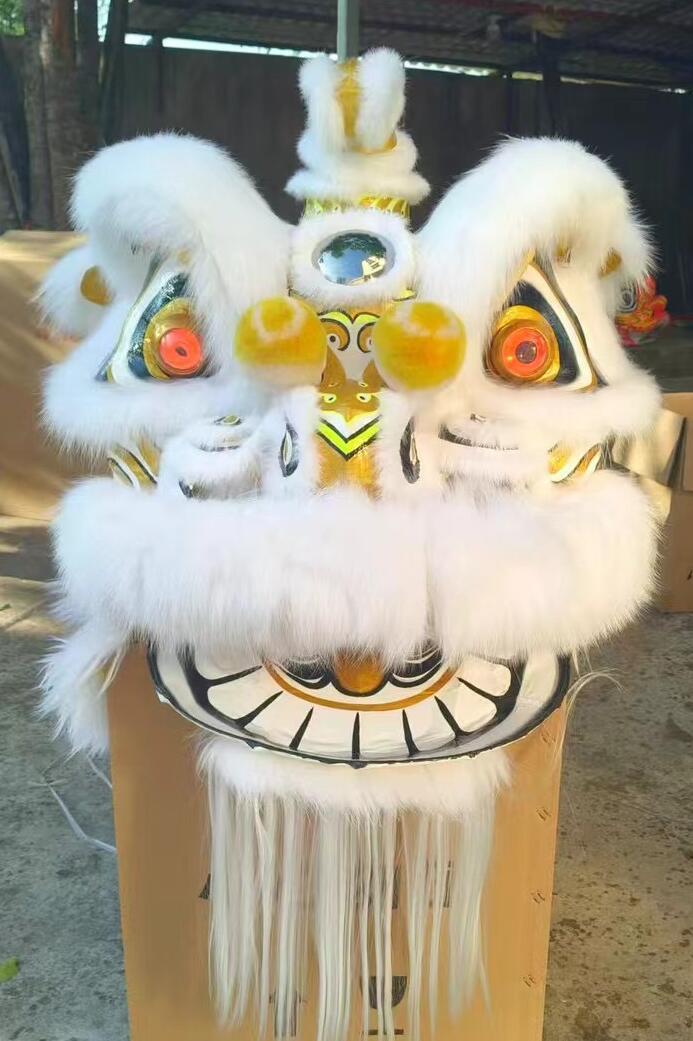 Chinese Dancing Lion Equipment Handmade Hok San Lion Head White Fur Lion Dance Costumes Complete Set