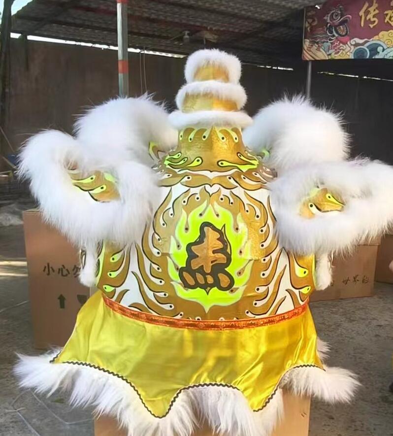 Chinese Dancing Lion Equipment Handmade Hok San Lion Head White Fur Lion Dance Costumes Complete Set