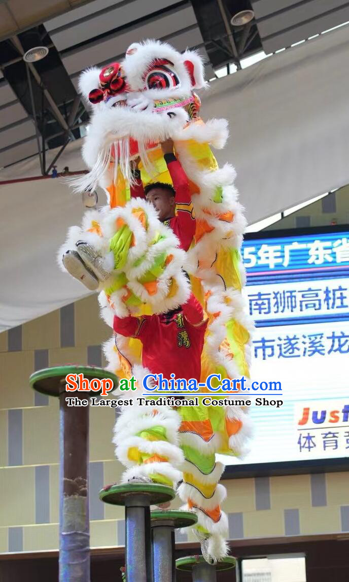 Handmade White Wool Lion Dance Head Traditional Chinese Dancing Lion Equipment Clothing Fut San Rainbow Lion Dance Costume